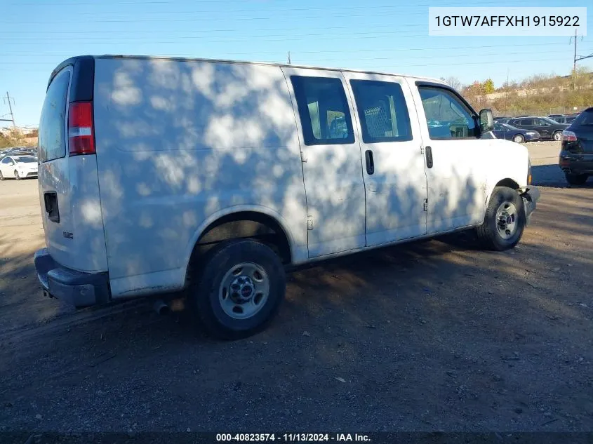 2017 GMC Savana 2500 Work Van VIN: 1GTW7AFFXH1915922 Lot: 40823574