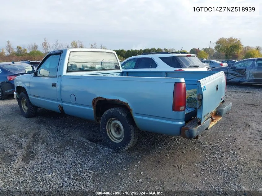 1992 GMC Sierra C1500 VIN: 1GTDC14Z7NZ518939 Lot: 40637895