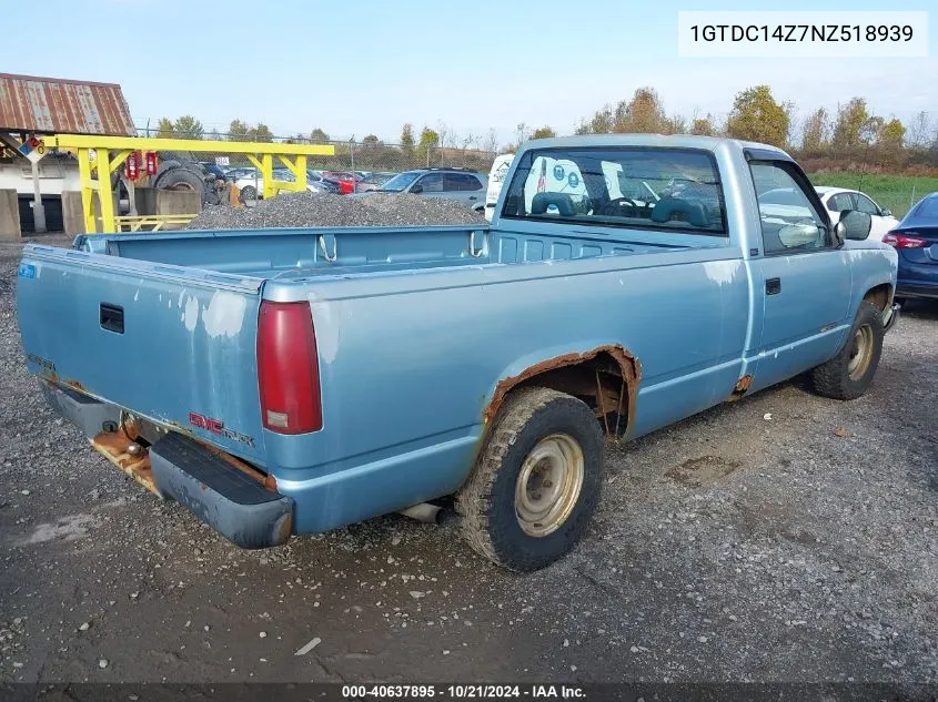 1992 GMC Sierra C1500 VIN: 1GTDC14Z7NZ518939 Lot: 40637895