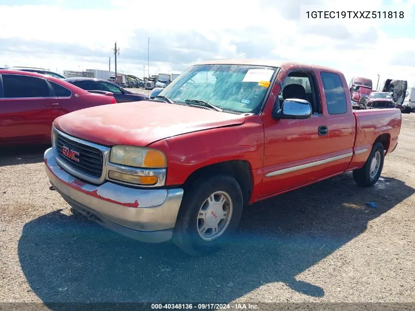 1999 GMC Sierra 1500 Sle VIN: 1GTEC19TXXZ511818 Lot: 40348136