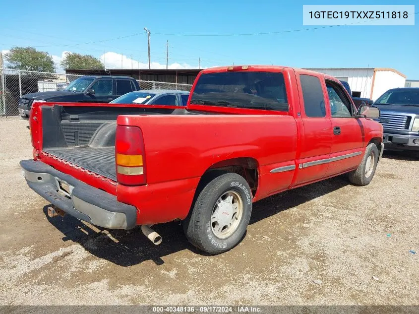 1999 GMC Sierra 1500 Sle VIN: 1GTEC19TXXZ511818 Lot: 40348136