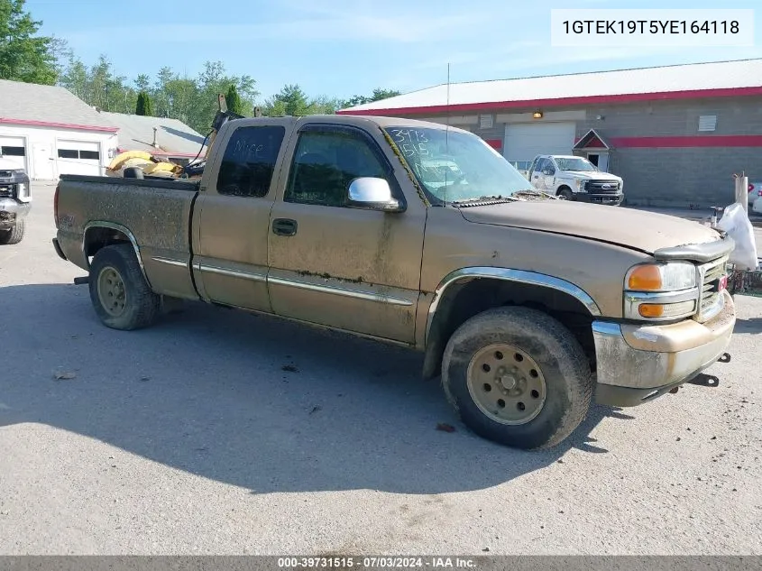 2000 GMC Sierra 1500 Sle VIN: 1GTEK19T5YE164118 Lot: 39731515