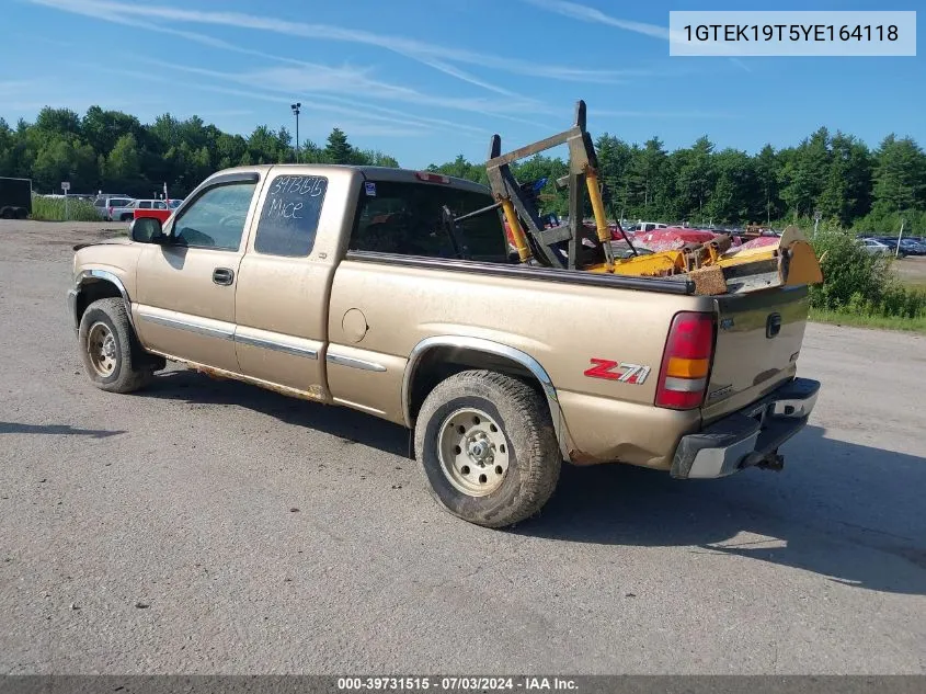 2000 GMC Sierra 1500 Sle VIN: 1GTEK19T5YE164118 Lot: 39731515