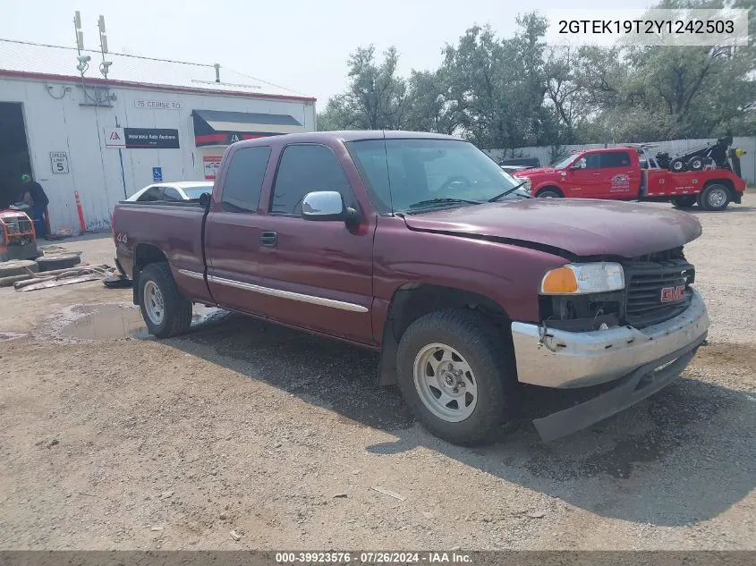 2000 GMC Sierra 1500 Sle VIN: 2GTEK19T2Y1242503 Lot: 39923576