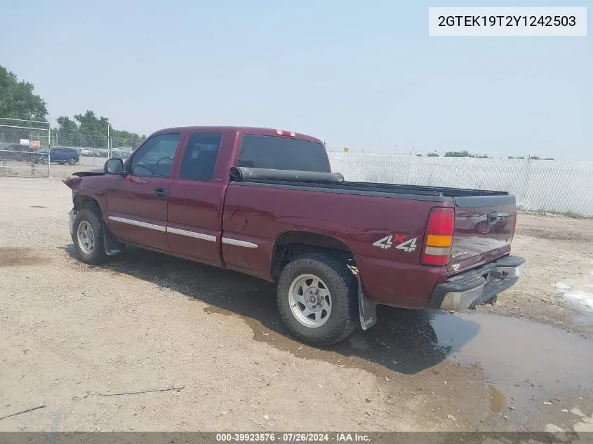 2000 GMC Sierra 1500 Sle VIN: 2GTEK19T2Y1242503 Lot: 39923576