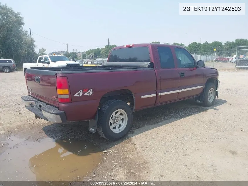 2000 GMC Sierra 1500 Sle VIN: 2GTEK19T2Y1242503 Lot: 39923576