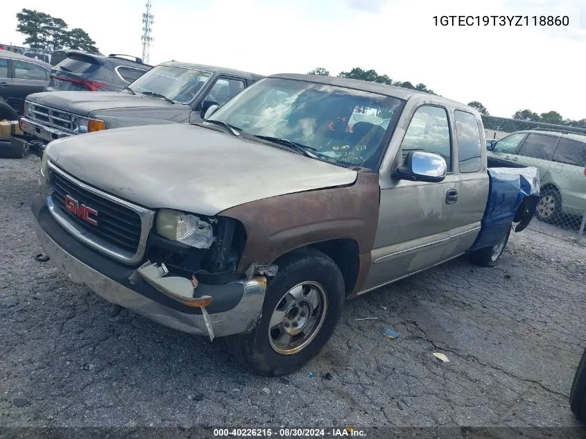 2000 GMC Sierra 1500 Sle VIN: 1GTEC19T3YZ118860 Lot: 40226215