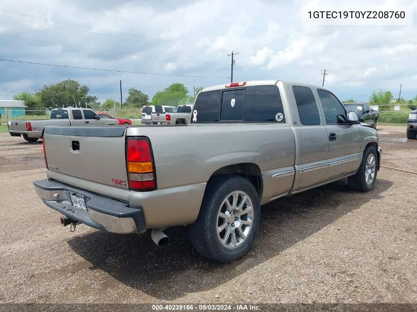 2000 GMC Sierra 1500 Sle VIN: 1GTEC19T0YZ208760 Lot: 40239166