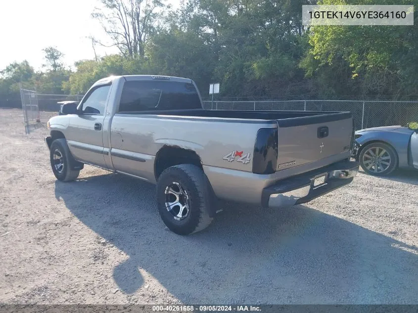 2000 GMC Sierra 1500 Sl VIN: 1GTEK14V6YE364160 Lot: 40261658