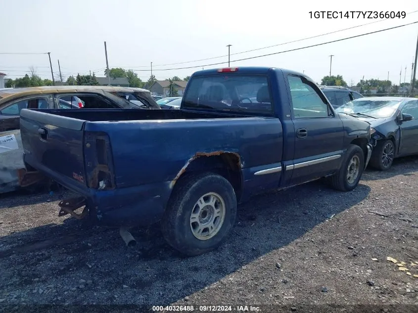 2000 GMC Sierra 1500 Sle VIN: 1GTEC14T7YZ366049 Lot: 40326488