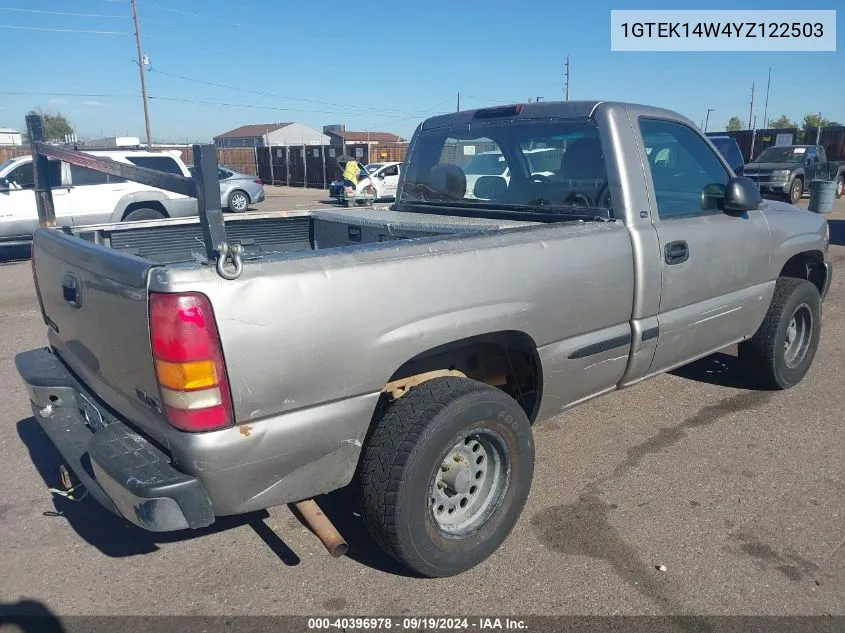 2000 GMC Sierra 1500 Sl VIN: 1GTEK14W4YZ122503 Lot: 40396978