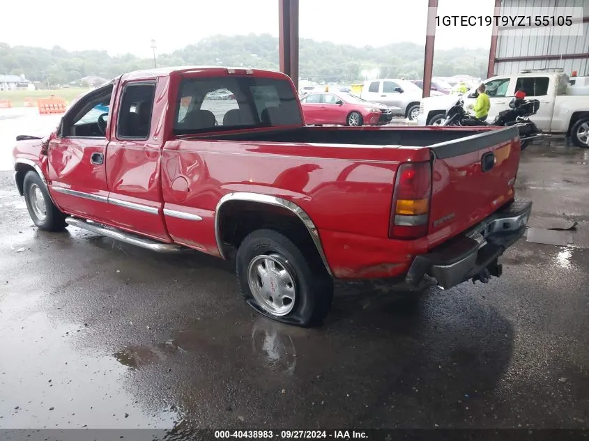 2000 GMC Sierra 1500 Sle VIN: 1GTEC19T9YZ155105 Lot: 40438983