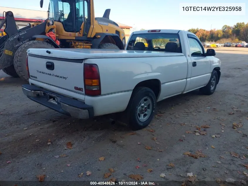 2000 GMC Sierra 1500 Sl VIN: 1GTEC14W2YE325958 Lot: 40548626