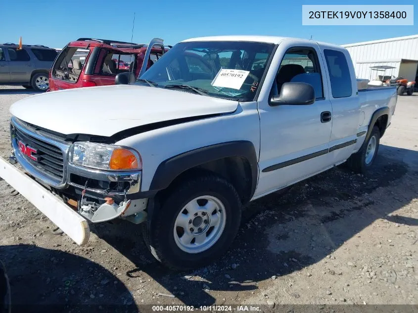 2000 GMC New Sierra 1500 Sl VIN: 2GTEK19V0Y1358400 Lot: 40570192