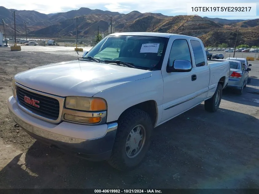 2000 GMC Sierra 1500 Sle VIN: 1GTEK19T5YE293217 Lot: 40619982