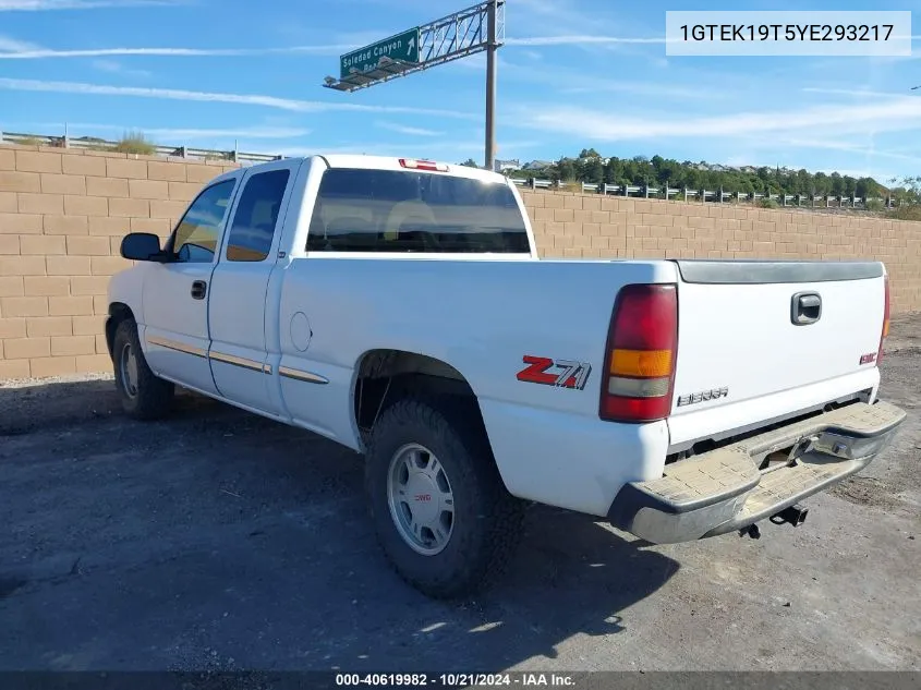 2000 GMC Sierra 1500 Sle VIN: 1GTEK19T5YE293217 Lot: 40619982