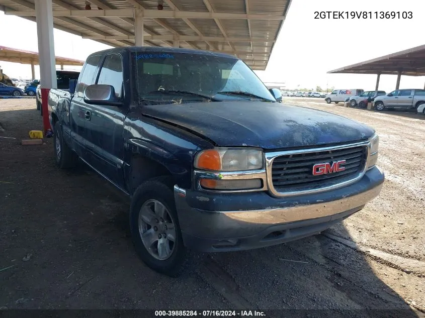 2001 GMC Sierra 1500 Sl/Sle VIN: 2GTEK19V811369103 Lot: 39885284