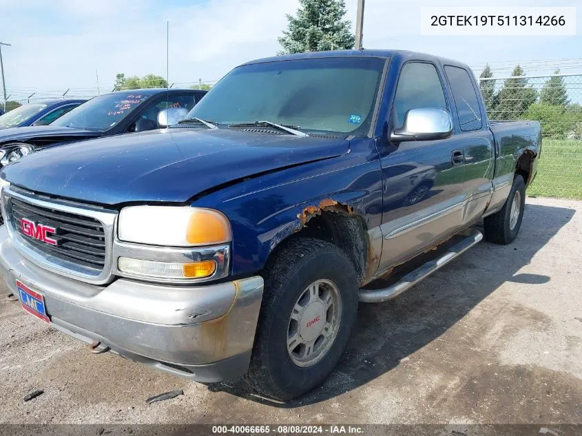 2001 GMC Sierra 1500 Sle VIN: 2GTEK19T511314266 Lot: 40066665