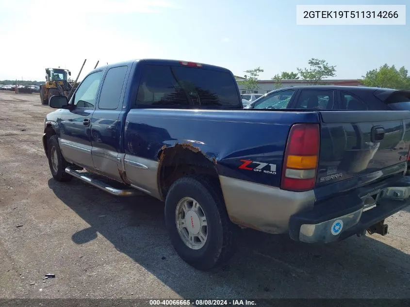 2001 GMC Sierra 1500 Sle VIN: 2GTEK19T511314266 Lot: 40066665