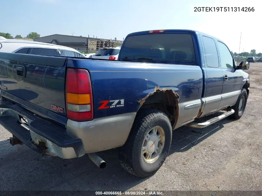 2001 GMC Sierra 1500 Sle VIN: 2GTEK19T511314266 Lot: 40066665