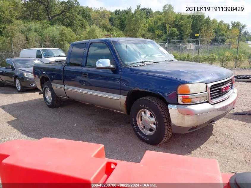 2001 GMC Sierra 1500 Sle VIN: 2GTEK19T911398429 Lot: 40230700