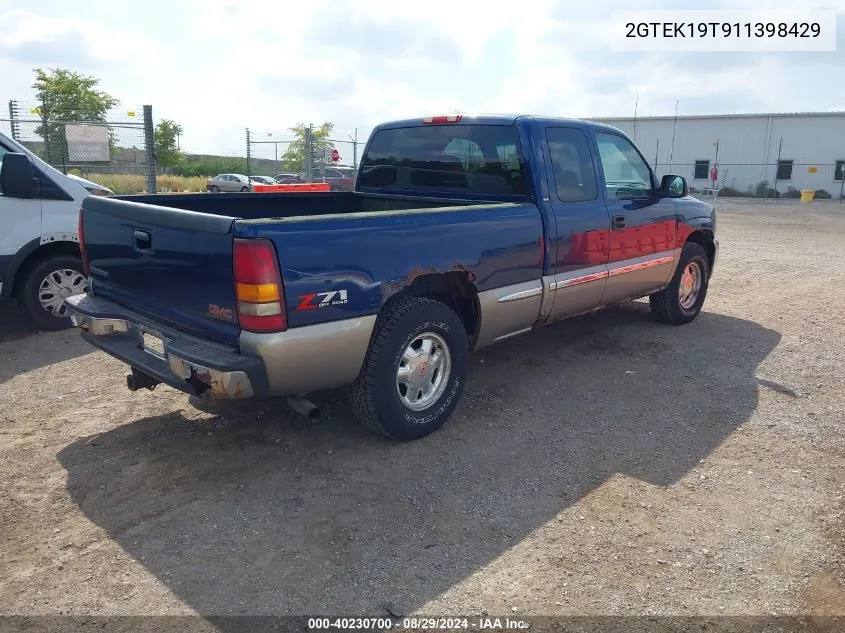 2001 GMC Sierra 1500 Sle VIN: 2GTEK19T911398429 Lot: 40230700