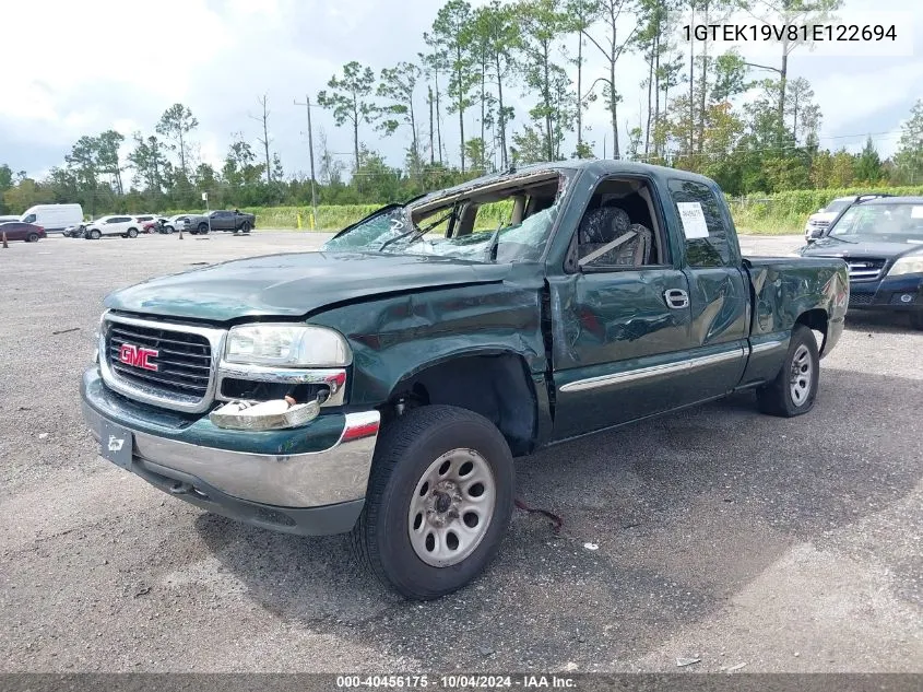 2001 GMC Sierra 1500 Sle VIN: 1GTEK19V81E122694 Lot: 40456175