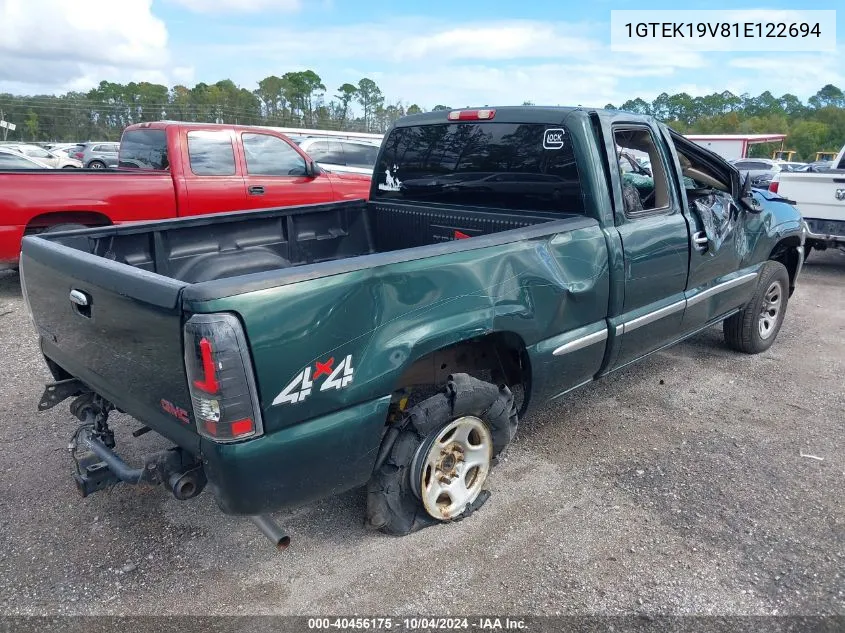 2001 GMC Sierra 1500 Sle VIN: 1GTEK19V81E122694 Lot: 40456175