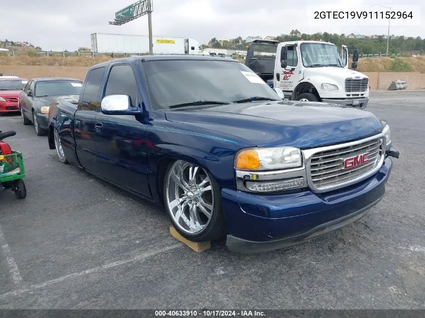 2001 GMC Sierra 1500 Sle VIN: 2GTEC19V911152964 Lot: 40633910