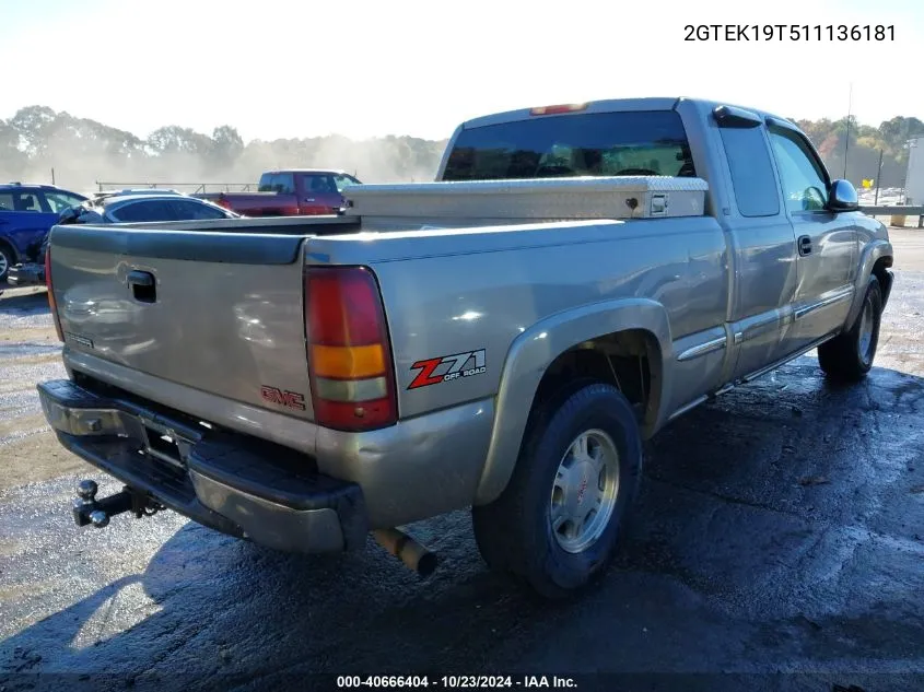 2001 GMC Sierra 1500 Sle VIN: 2GTEK19T511136181 Lot: 40666404