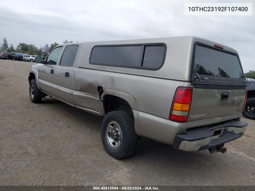 2002 GMC Sierra 2500Hd Sle VIN: 1GTHC23192F107400 Lot: 40413894