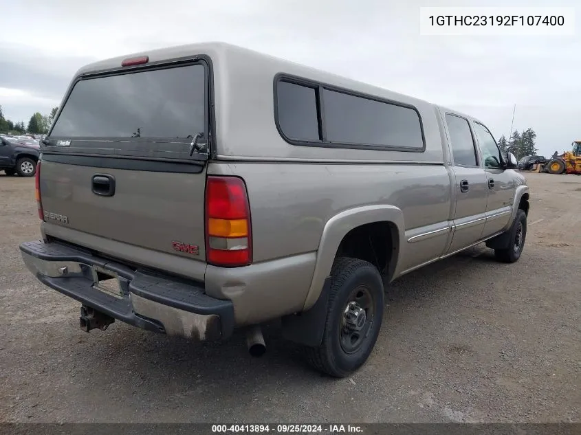 2002 GMC Sierra 2500Hd Sle VIN: 1GTHC23192F107400 Lot: 40413894