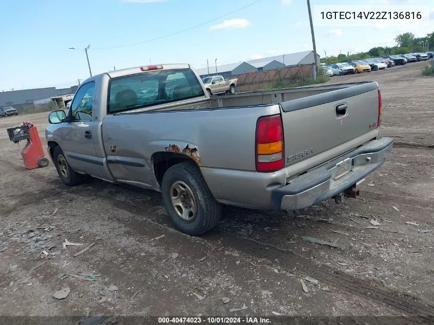 2002 GMC Sierra 1500 Sl VIN: 1GTEC14V22Z136816 Lot: 40474023