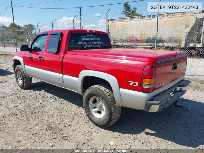 2002 GMC Sierra 1500 Sle VIN: 2GTEK19T221422443 Lot: 40504979