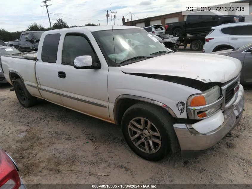 2002 GMC Sierra 1500 Sle VIN: 2GTEC19T721322738 Lot: 40518085