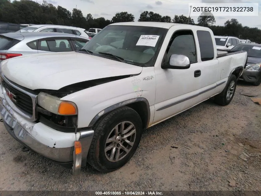 2002 GMC Sierra 1500 Sle VIN: 2GTEC19T721322738 Lot: 40518085