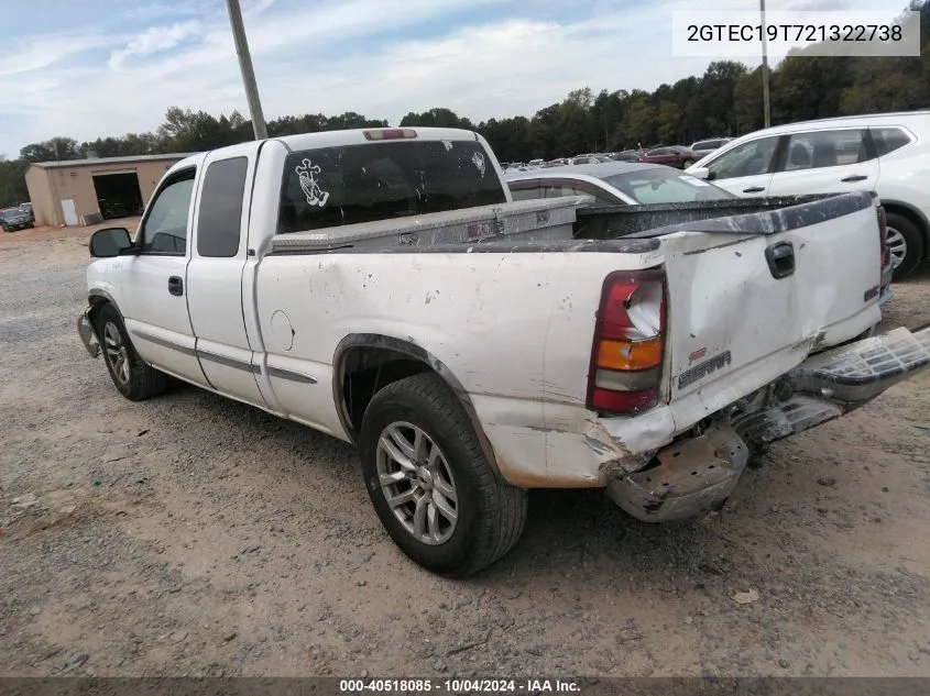 2002 GMC Sierra 1500 Sle VIN: 2GTEC19T721322738 Lot: 40518085