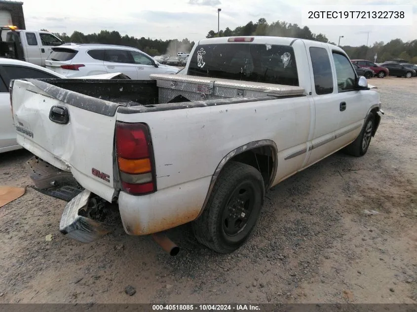 2002 GMC Sierra 1500 Sle VIN: 2GTEC19T721322738 Lot: 40518085