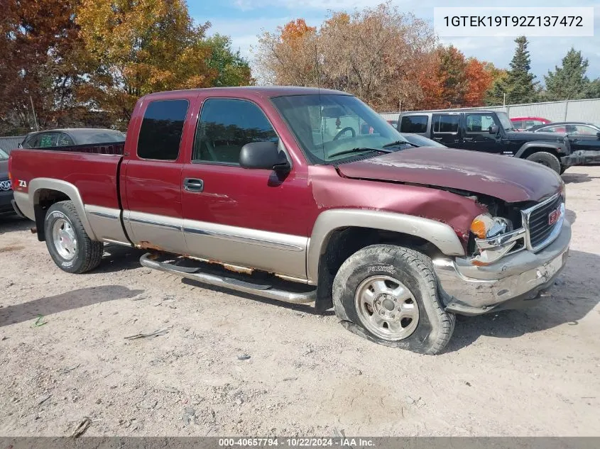 2002 GMC Sierra 1500 Sle VIN: 1GTEK19T92Z137472 Lot: 40657794