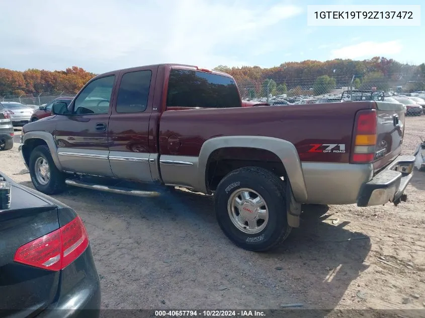 2002 GMC Sierra 1500 Sle VIN: 1GTEK19T92Z137472 Lot: 40657794