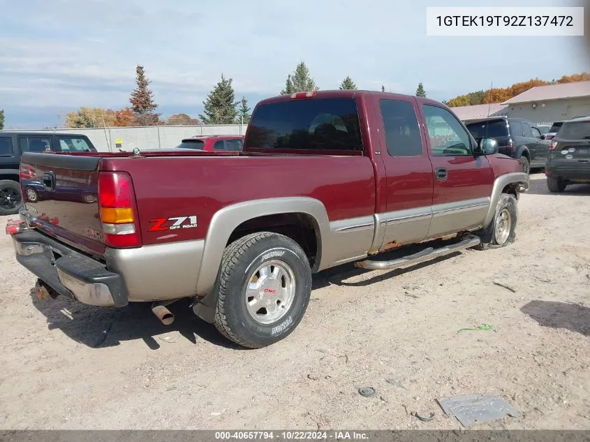 2002 GMC Sierra 1500 Sle VIN: 1GTEK19T92Z137472 Lot: 40657794