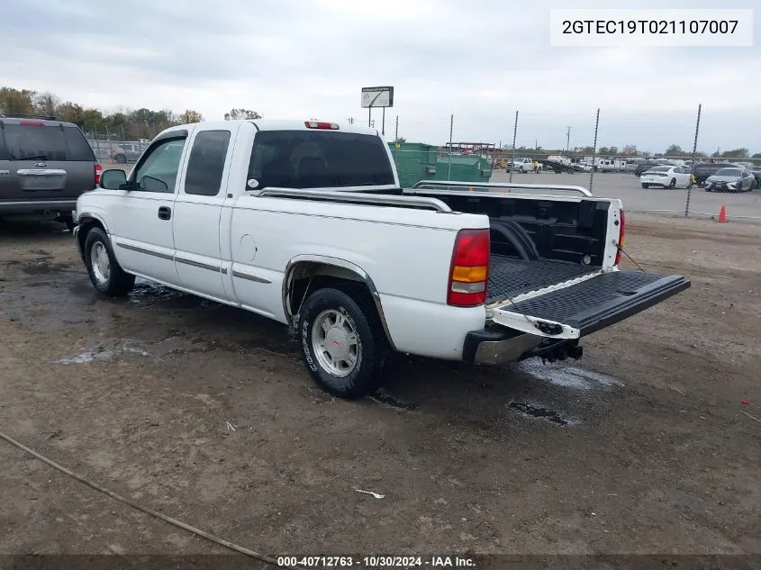 2002 GMC Sierra 1500 Sle VIN: 2GTEC19T021107007 Lot: 40712763