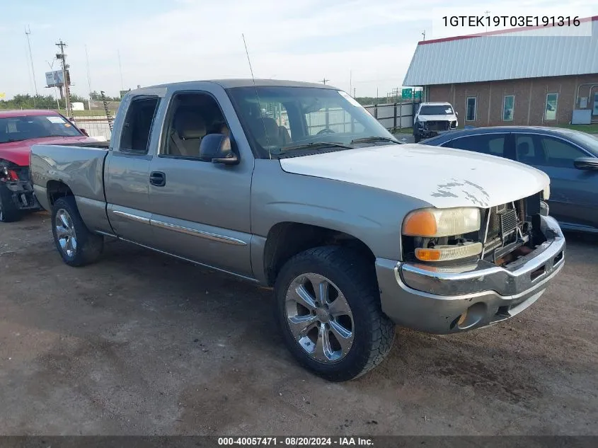 2003 GMC Sierra 1500 Sle/Slt VIN: 1GTEK19T03E191316 Lot: 40057471