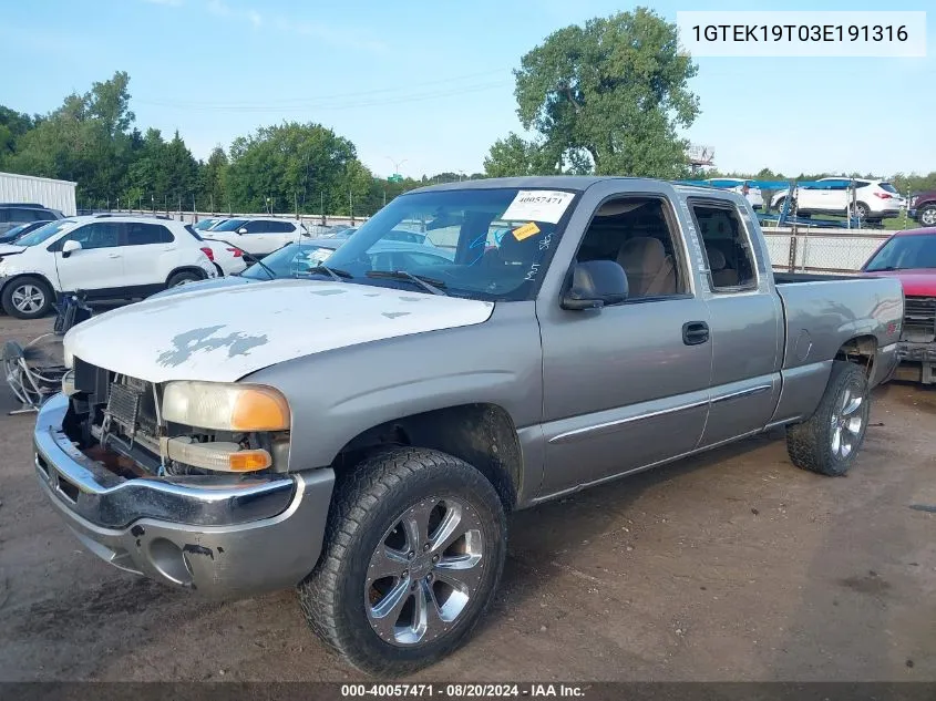 2003 GMC Sierra 1500 Sle/Slt VIN: 1GTEK19T03E191316 Lot: 40057471