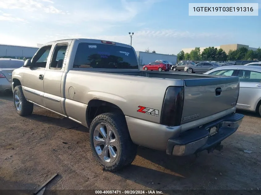 2003 GMC Sierra 1500 Sle/Slt VIN: 1GTEK19T03E191316 Lot: 40057471