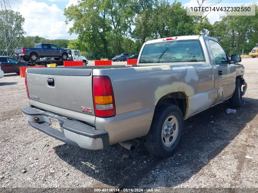 2003 GMC Sierra 1500 Work Truck VIN: 1GTEC14V43Z332550 Lot: 40136114