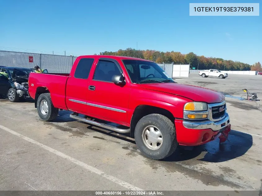 2003 GMC Sierra 1500 Sle VIN: 1GTEK19T93E379381 Lot: 40650156