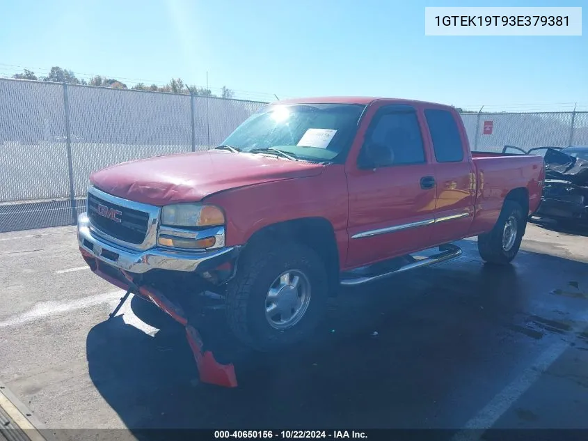 2003 GMC Sierra 1500 Sle VIN: 1GTEK19T93E379381 Lot: 40650156