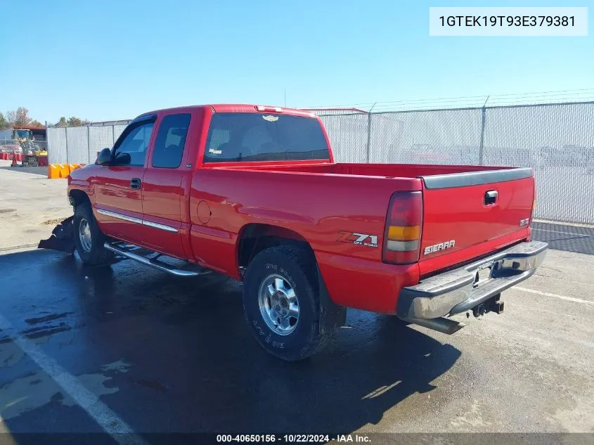 2003 GMC Sierra 1500 Sle VIN: 1GTEK19T93E379381 Lot: 40650156