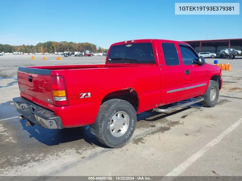 2003 GMC Sierra 1500 Sle VIN: 1GTEK19T93E379381 Lot: 40650156